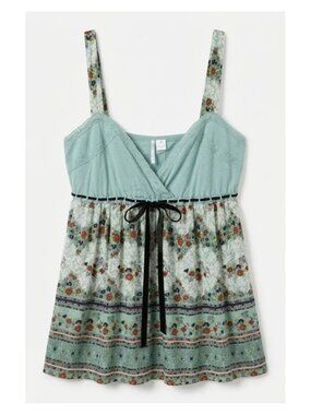 VINTAGE ANTHROPOLOGIE RIC RAC TANK TOP/CAMI GREEN/FLORAL SIZE M